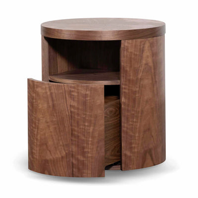 Round Wooden Bedside Table with Shelf and Storage