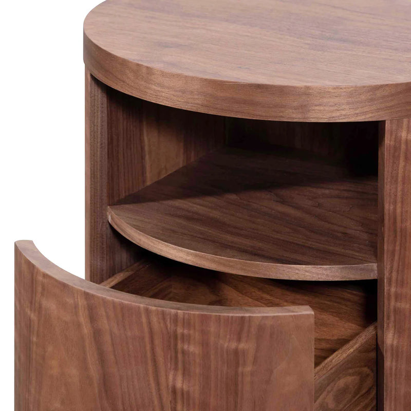Round Wooden Bedside Table with Shelf and Storage
