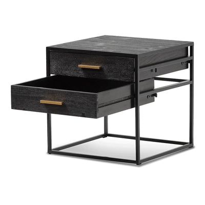 Geometric Metal Side Table with Two Drawers