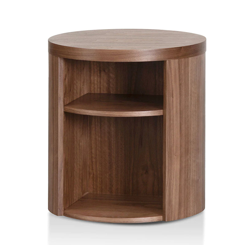 Round Wooden with Two Shelves Bedside Table