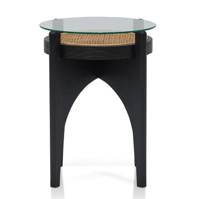 Round Glass Top with Rattan Woven Side Table