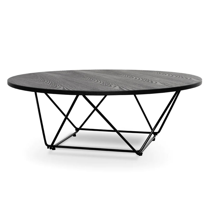 Round Coffee Table with Black Ash Veneer and Black Legs