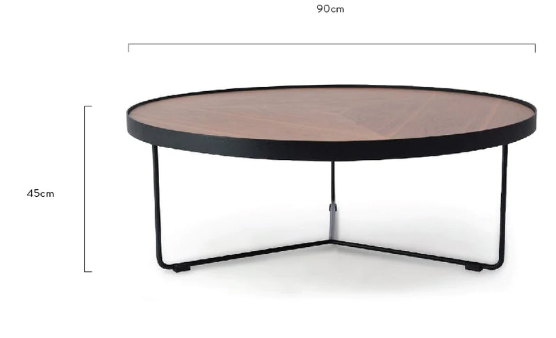 Round Coffee Table with Wood Top and Black Frame