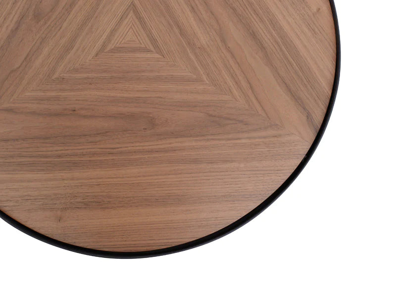 Round Coffee Table with Walnut Top and Black Frame