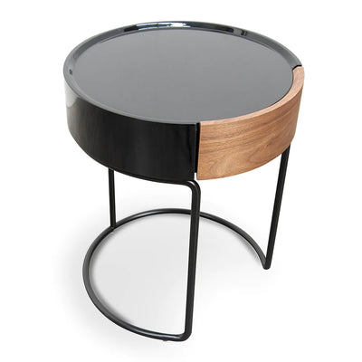Round Side Table with Pull-out Drawer