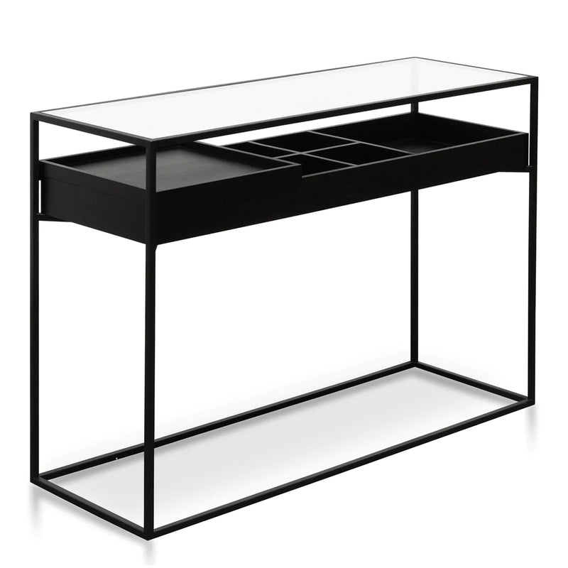 Metal Frame Console with Tempered Glass Top - Black