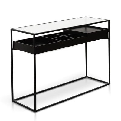 Metal Frame Console with Tempered Glass Top - Black