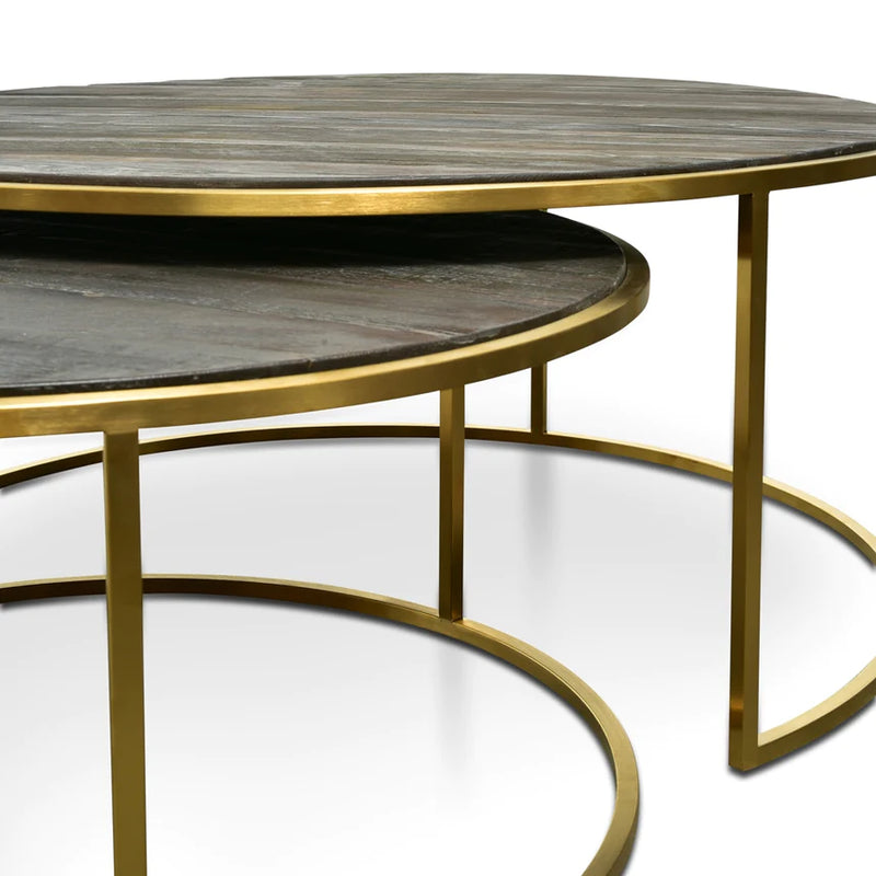Set of 2 Round Coffee Table with Golden Base
