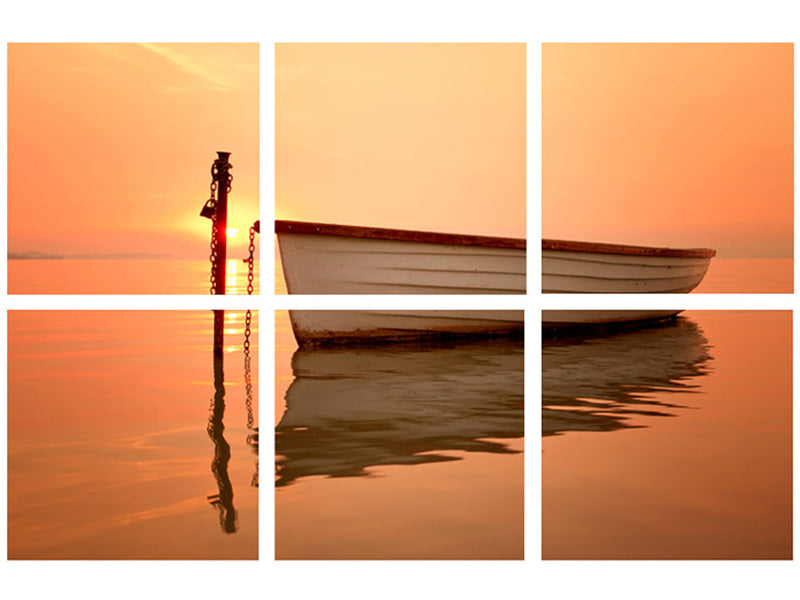 Set of 6 Sunset Boat Scene