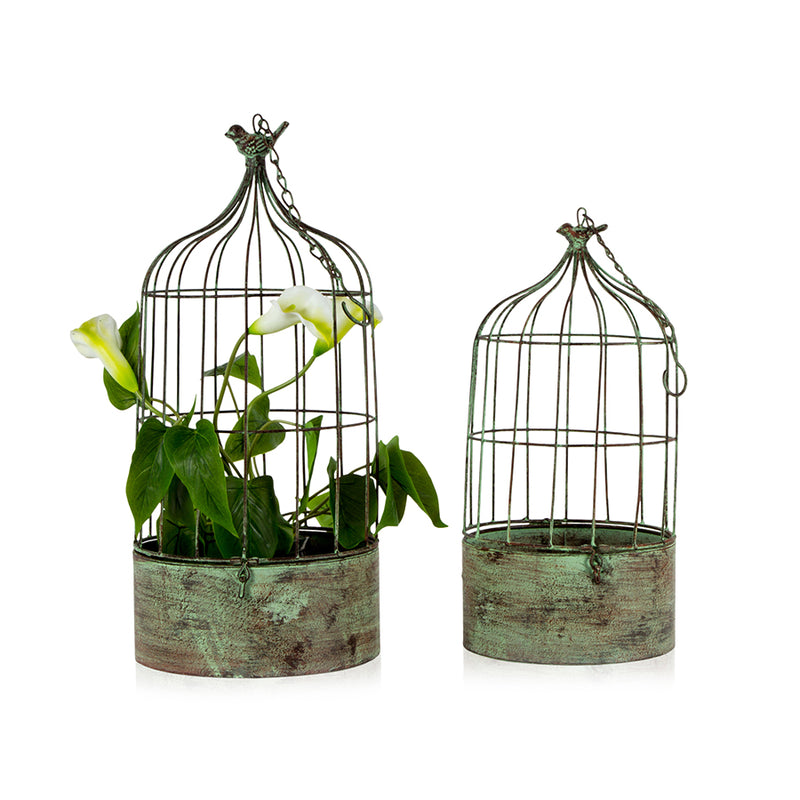Set of 2 Nested Round Vintage-Green Birdcages