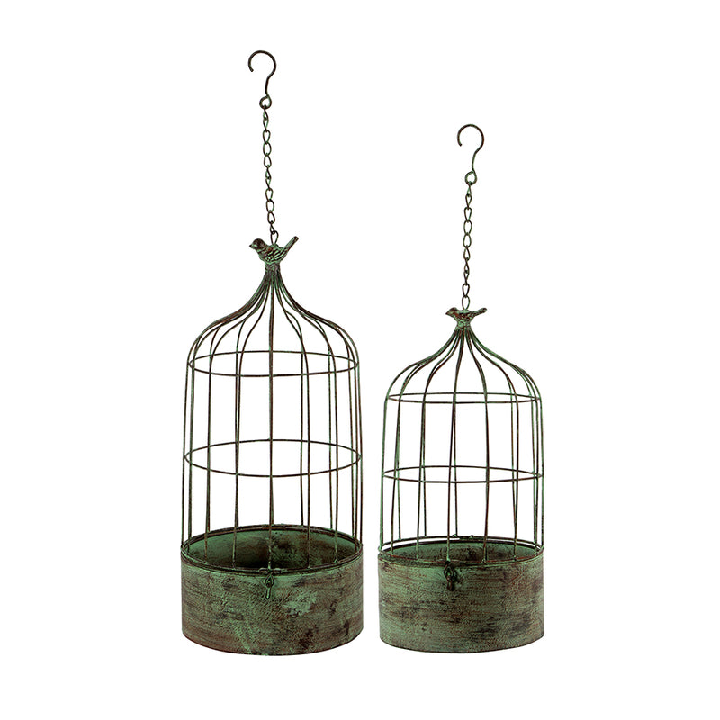 Set of 2 Nested Round Vintage-Green Birdcages