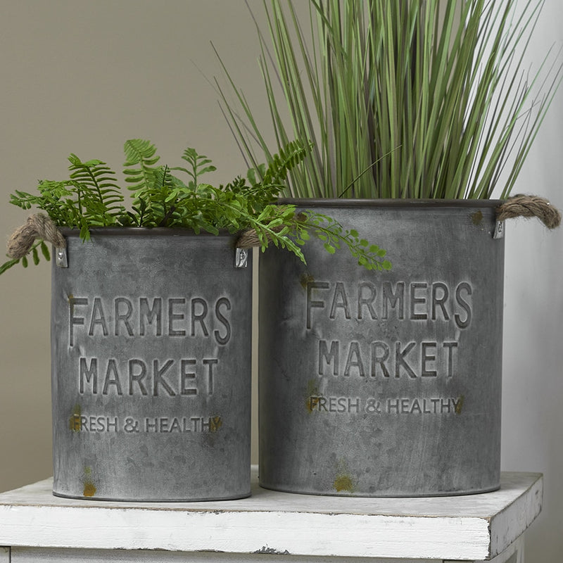 Set of 2 Nested Farmers Market Galvanised-Rust Oval Planters Holders