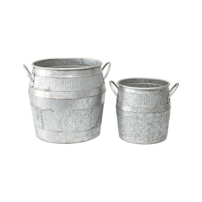 Set of 2 Nested Industro-Chic Barrel Bucket Pot Planters
