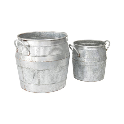 Set of 2 Nested Industro-Chic Barrel Bucket Pot Planters