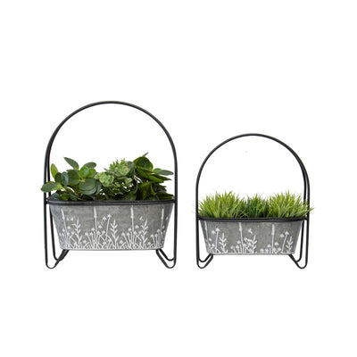 Set of 2 Nested Arched Galvanised with Wildflower Planters