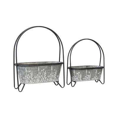 Set of 2 Nested Arched Galvanised with Wildflower Planters
