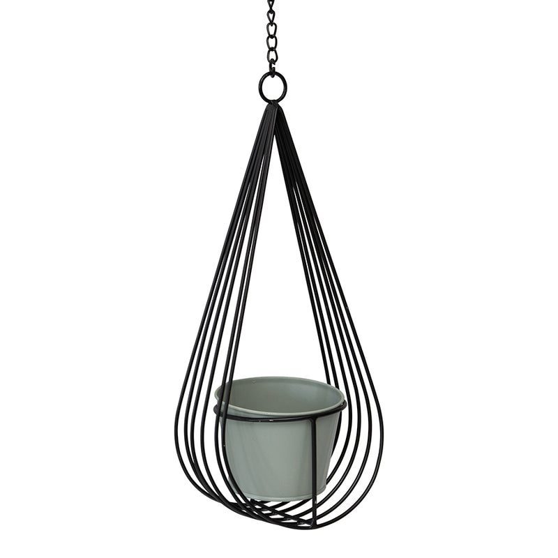 Black Hanging Cradle with Pot and Chain Planter