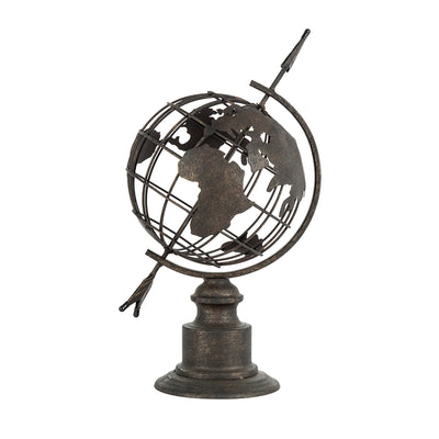 Distressed Metal World Globe with Arrow