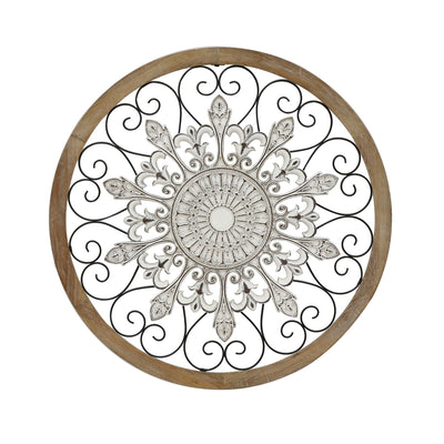 XXL Timber-Framed Fleur with Moulded Centre Wall Art