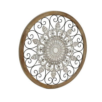 XXL Timber-Framed Fleur with Moulded Centre Wall Art