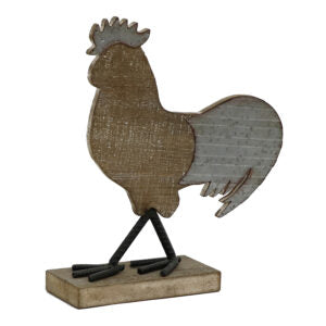 Wood & Galvanised Rooster Figurine