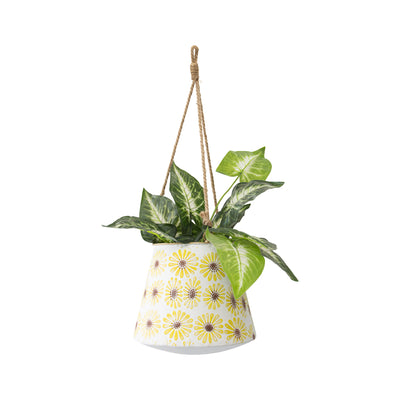 Pressed Metal Daisy Hanging Planter With Rope
