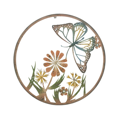 Colour Rust Butterfly and Flowers Metal Wall Art