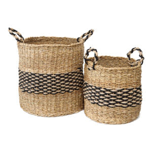 Set of 2 Nested Grid-Weave Baskets with Handles