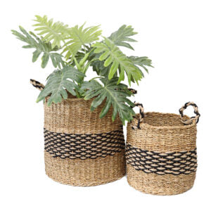 Set of 2 Nested Grid-Weave Baskets with Handles