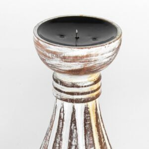 Handcarved Classic Whitewash Candle Holder