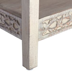 Greywashed Wood-Carved Console Table with Shelf