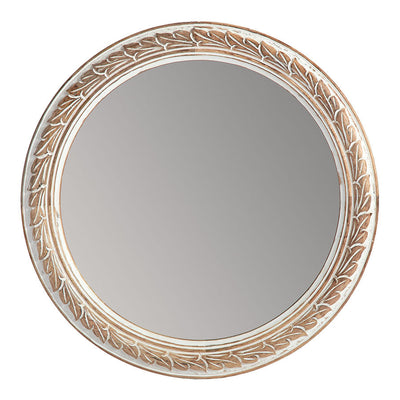 Round Leaves Carved Mango Wood Wall Mirror