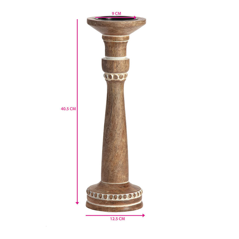 Carved Mango Wood Pillar Candleholder