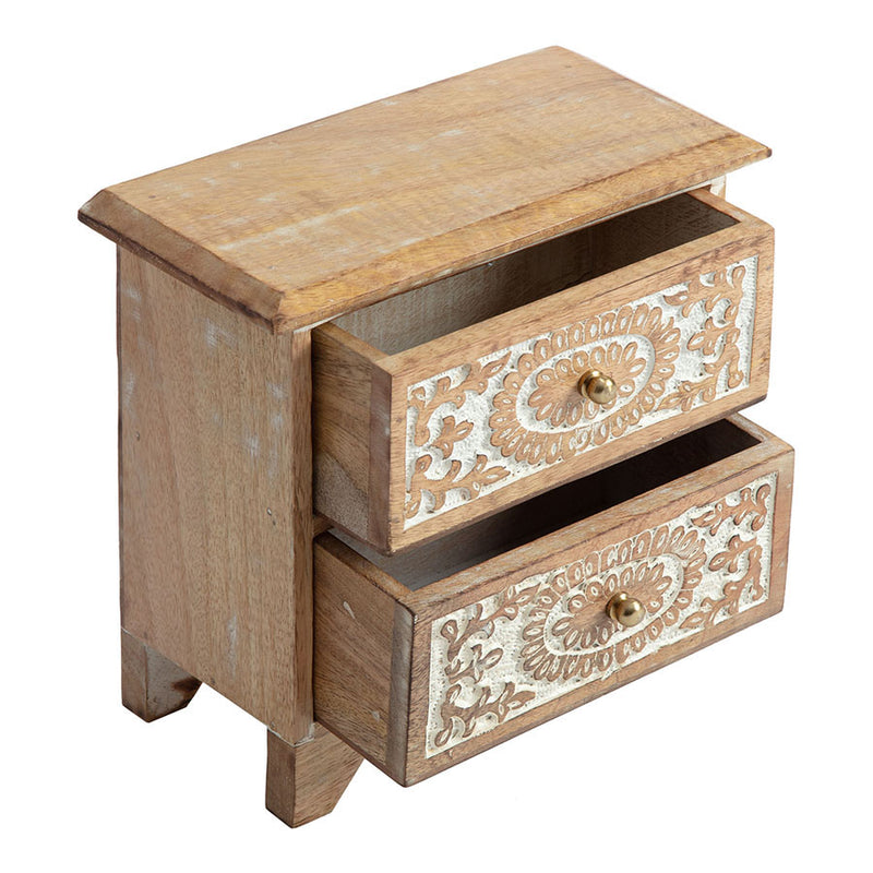 2-Drawer Carved Mango Wood Trinket Box