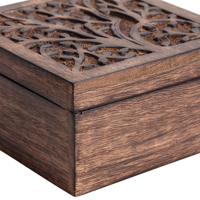 Handcrafted Mango Wood Square Tree-of-Life Box