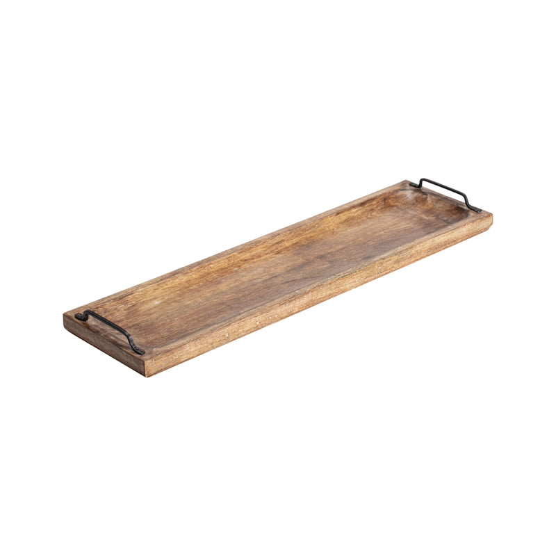 Handcrafted Mango Wood Long Tray with Black Handles
