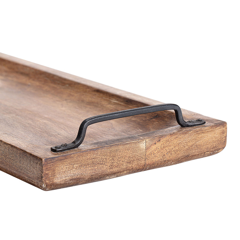 Handcrafted Mango Wood Long Tray with Black Handles