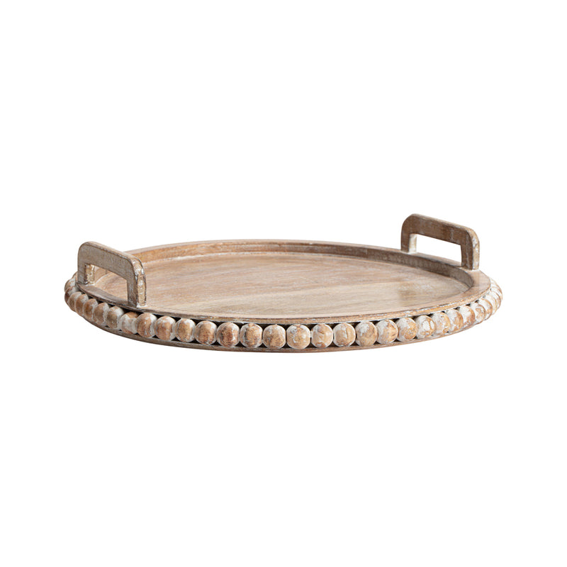 Handcrafted Mango Wood Beaded Round Tray