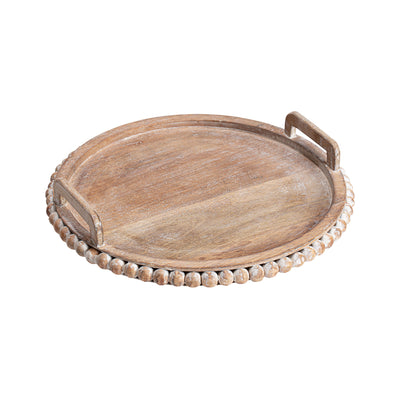 Handcrafted Mango Wood Beaded Round Tray