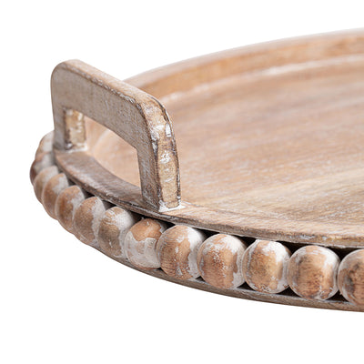 Handcrafted Mango Wood Beaded Round Tray