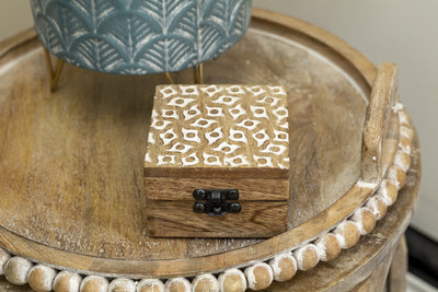 Handcrafted Mango Wood Beaded Round Tray