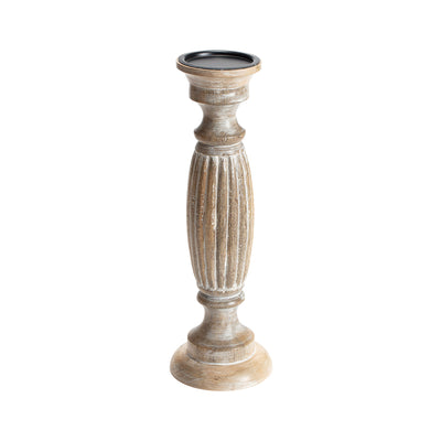Handcrafted Mango Wood Carved Pillar Candleholder