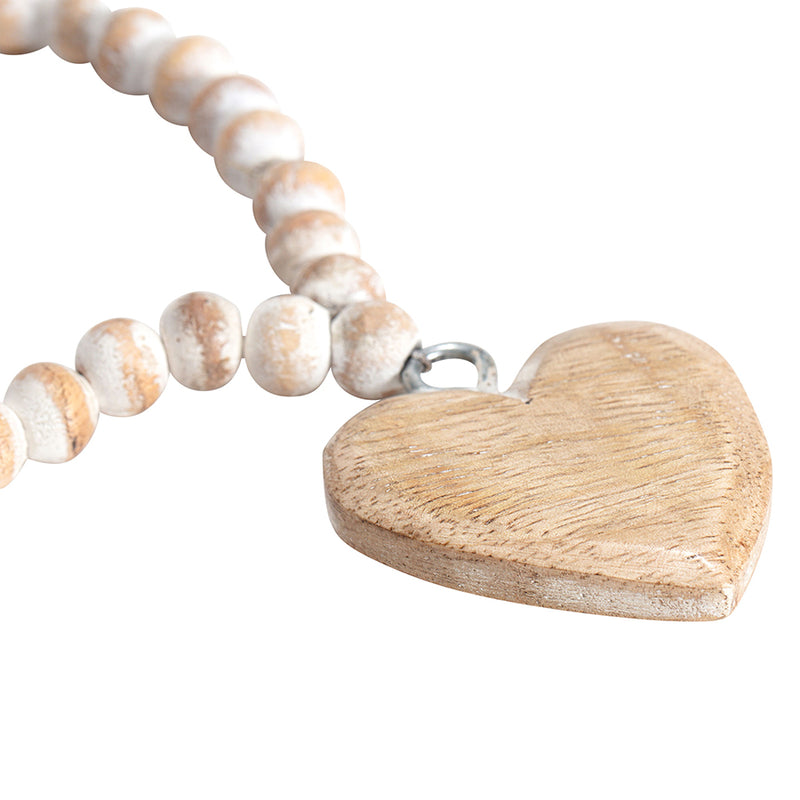 Handcrafted Mango Wood Heart with Beads