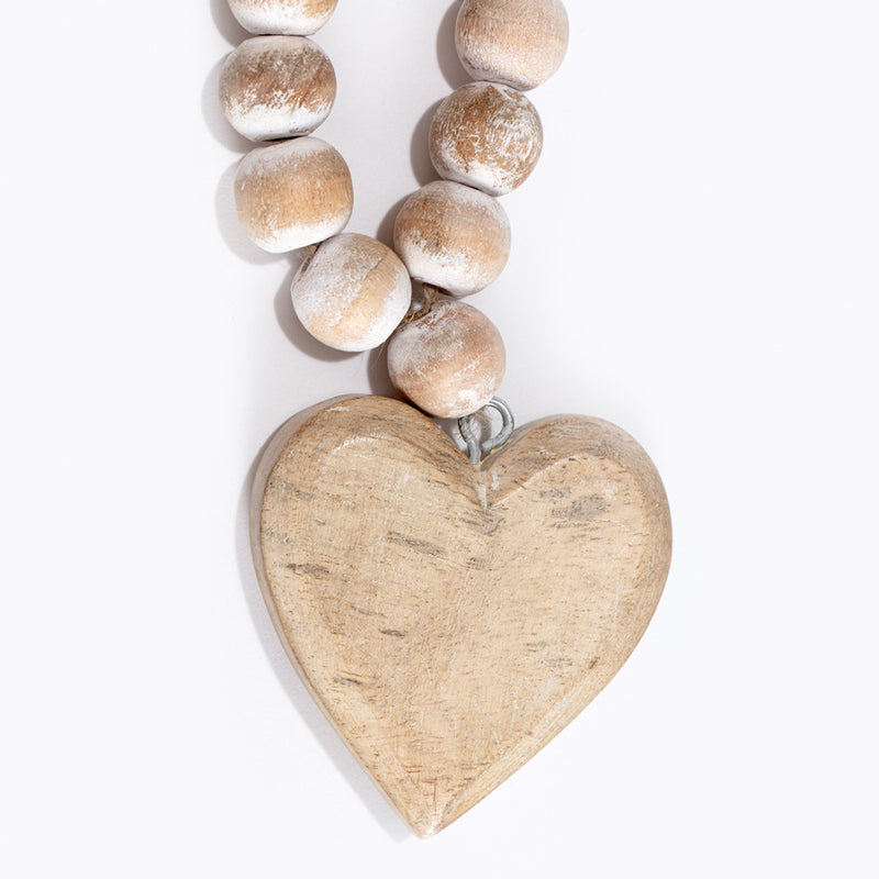 Handcrafted Mango Wood Heart with Beads