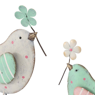Set of 2 Assorted Size Sweetheart Birds with Flower