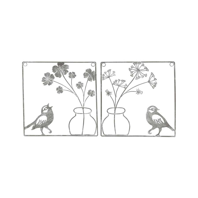 Set of 2 Wire Birds with Flowers Wall Art