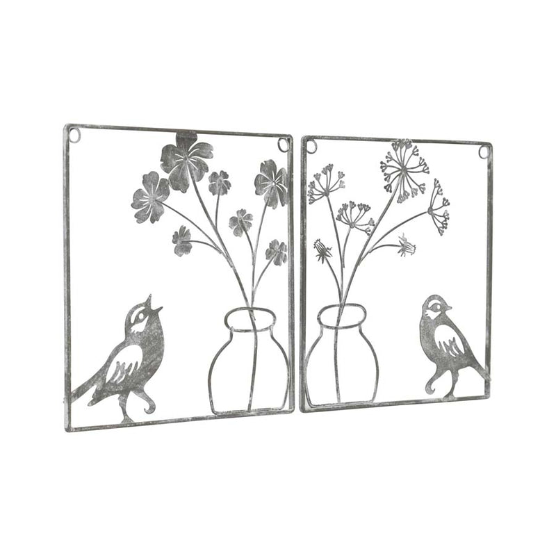 Set of 2 Wire Birds with Flowers Wall Art