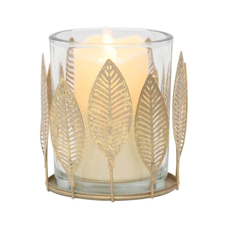 Glass Candleholder with Lustre Leaves