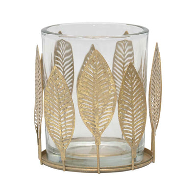 Glass Candleholder with Lustre Leaves