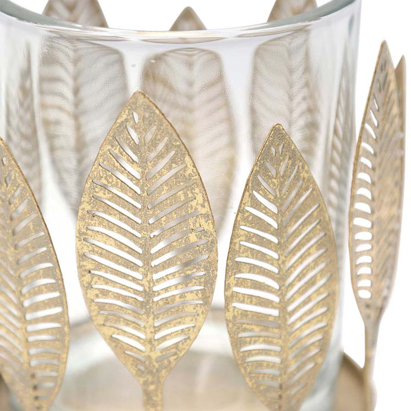 Glass Candleholder with Lustre Leaves